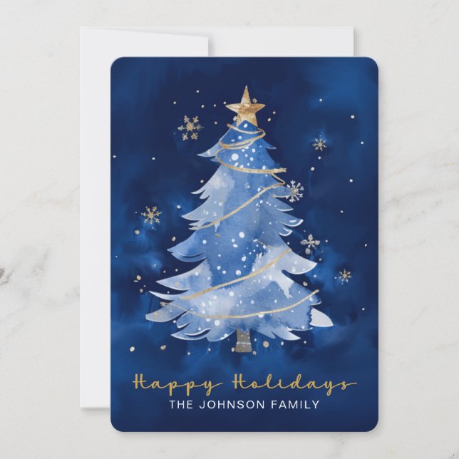 Titel: Happy Holidays Elegant Navy Gold Weihnachte Karte (Vorderseite)