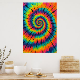 Titel: Lebendige Neon-Spiral-Tie-Dye-Kunst Poster