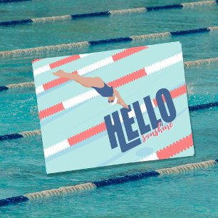 Titel Modern Retro Pool Schwimmer Typografie Postk Feiertagspostkarte
