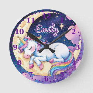 Titel: Moon Unicorn Wall Clock - Bearbeitbarer Nam Runde Wanduhr