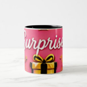 Titel: Rosa "Überraschung!" Geschenkbox-Aufkleber Zweifarbige Tasse