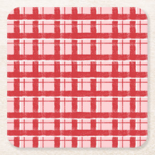 Titel  Rosa und rotes texturiertes Karomuster   Kl Rechteckiger Pappuntersetzer