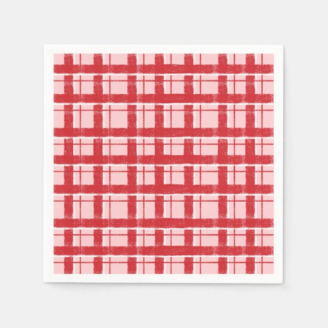 Titel  Rosa und rotes texturiertes Karomuster | Kl Serviette (Vorderseite)