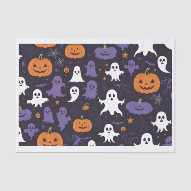 Titel: Spooky Ghosts, Pumpkins & Skulls Halloween Seidenpapier (Vorderseite)