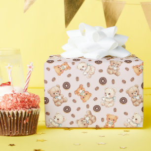 Titel Süßer Kaffee und Donuts Bär Nahtloses Muster Geschenkpapier
