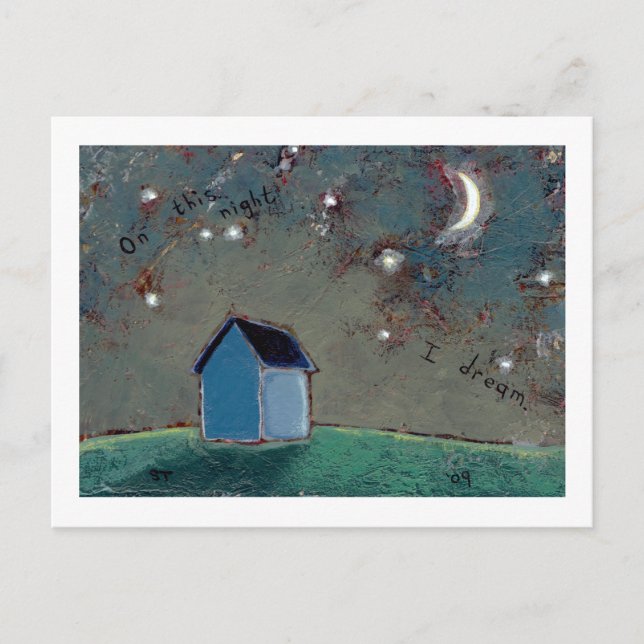 Titel:  Tiny Art #593 - Stars Moon House Traum Postkarte (Vorderseite)