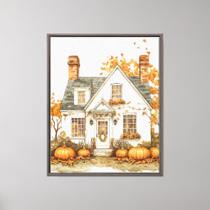 Titel: Vintager Fall House Gerahmt Canvas Print Leinwanddruck