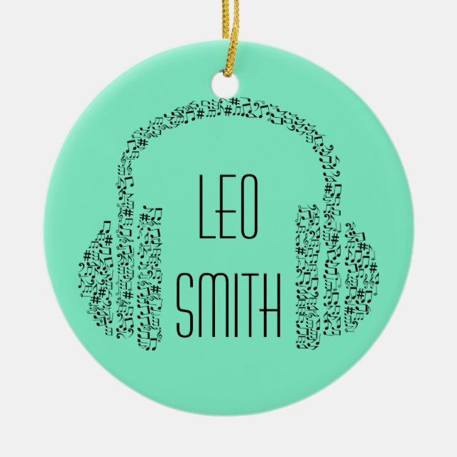 Titel zum Thema Musik Kopfhörer personalisiert Keramik Ornament (Vorne)