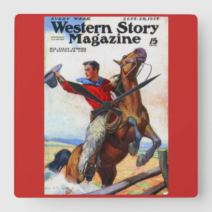 Titelblatt des Western Story Magazins 1924 Quadratische Wanduhr
