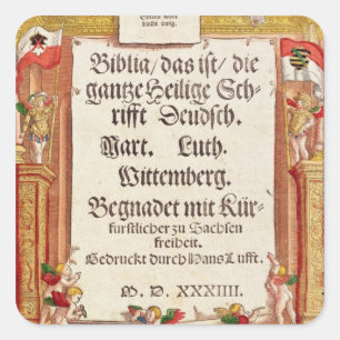 Titelblatt von der Luther Bibel, c.1530 Quadratischer Aufkleber