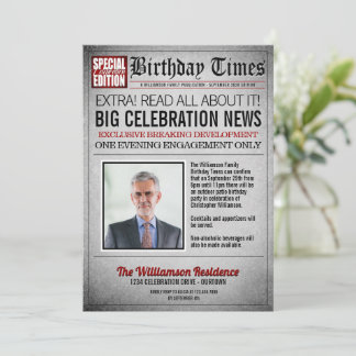 Titelblatt Zeitung Geburtstagsparty Einladung