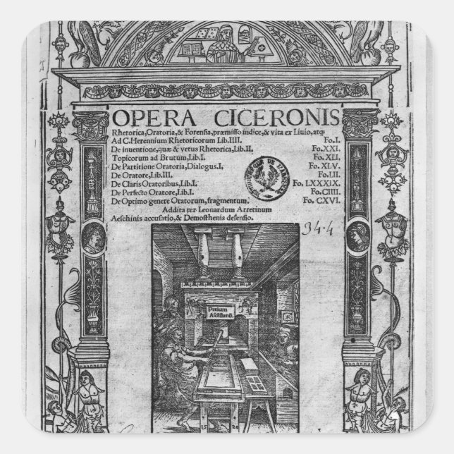Titelseite der Oper Ciceronis, veröffentlicht 1520 Quadratischer Aufkleber (Vorderseite)