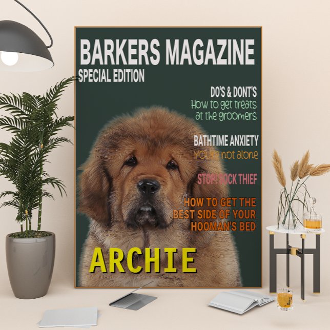 Titelseite des tibetischen Mastiff Parody Magazine Fotodruck (Von Creator hochgeladen)