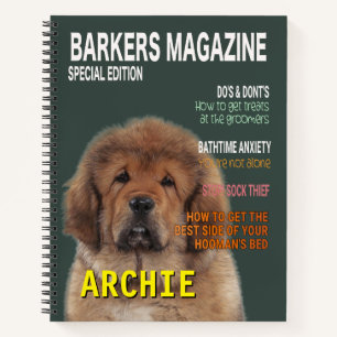 Titelseite des tibetischen Mastiff Parody Magazine Notizbuch