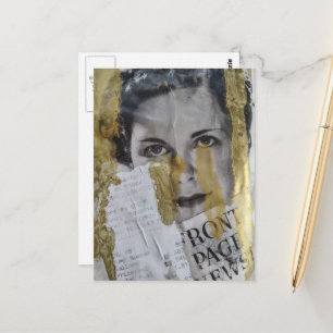 Titelseite Nachrichten Dame schwarz weiß Gold Coll Postkarte
