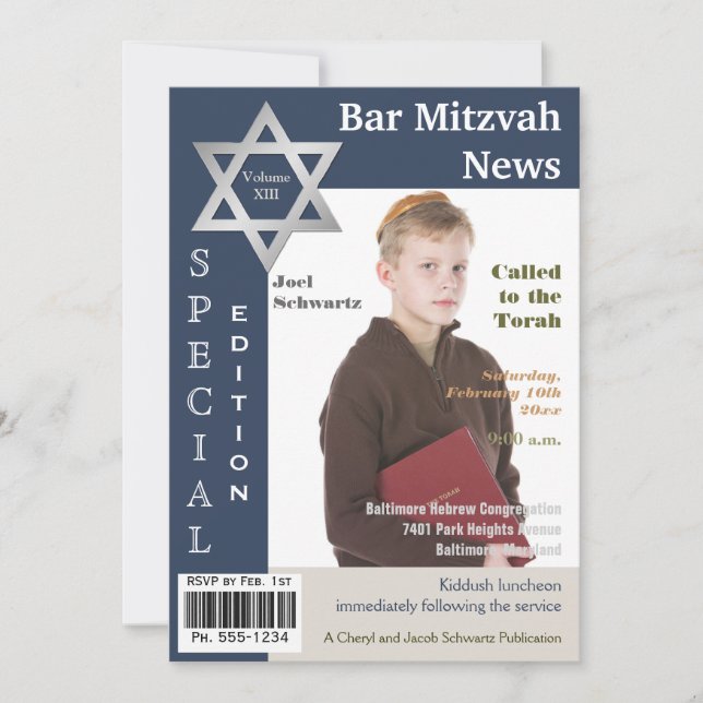 Titelseiten-Art-Bar Mitzvah Einladung (Vorderseite)