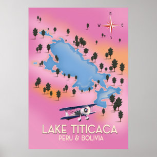 Titicacasee, Peru, Bolivien Seekarte Reise Kunst Poster