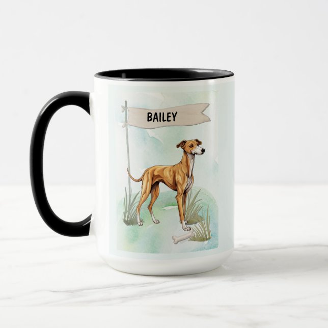 Title: Greyhound Watercolor Personalized Dog Tasse (Links)