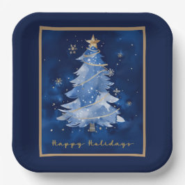 Title: Happy Holidays Elegant Navy Gold Christmas  Pappteller