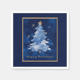 Title: Happy Holidays Elegant Navy Gold Christmas  Serviette