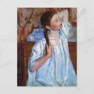 Title: Mädchen, die ihr Haaredatum anordnen: 1886  Postkarte