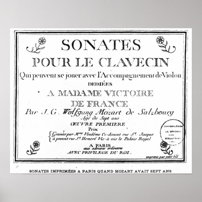 Title Page for 'Sonates pour le clavecin' Poster (Vorne)