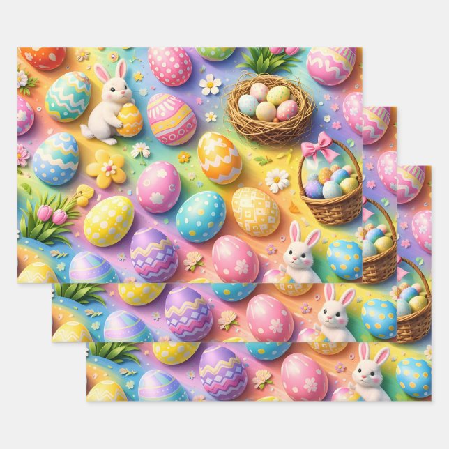 Title whimsical Easter bunny and colourful egg pat Geschenkpapier Set (Set)
