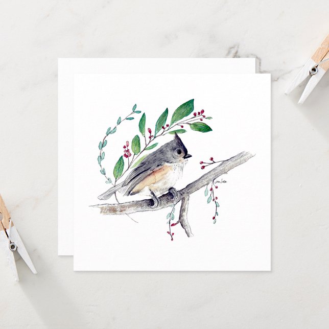 Titmaus Bird Art (Tufted Titmouse Watercolor Blank Square Note Cards by Jenn Steffen Art)