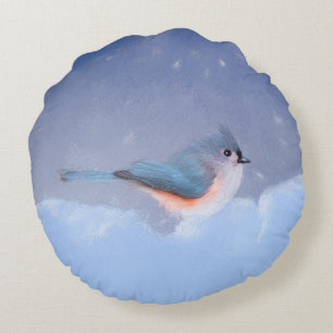 Titmausmalerei - Niedliche Original Hundkunst Rundes Kissen