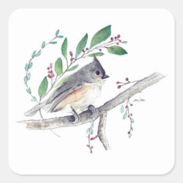 Titmouse Bird Art Square Sticker