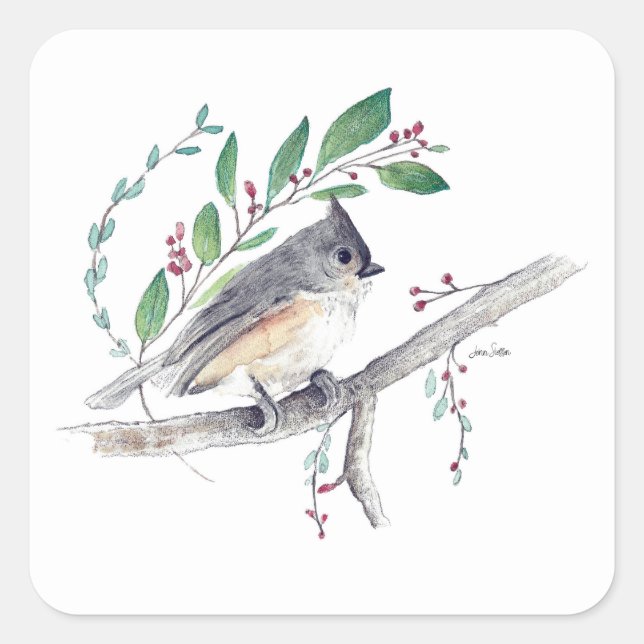 Titmouse Bird Art Square Sticker (Vorderseite)