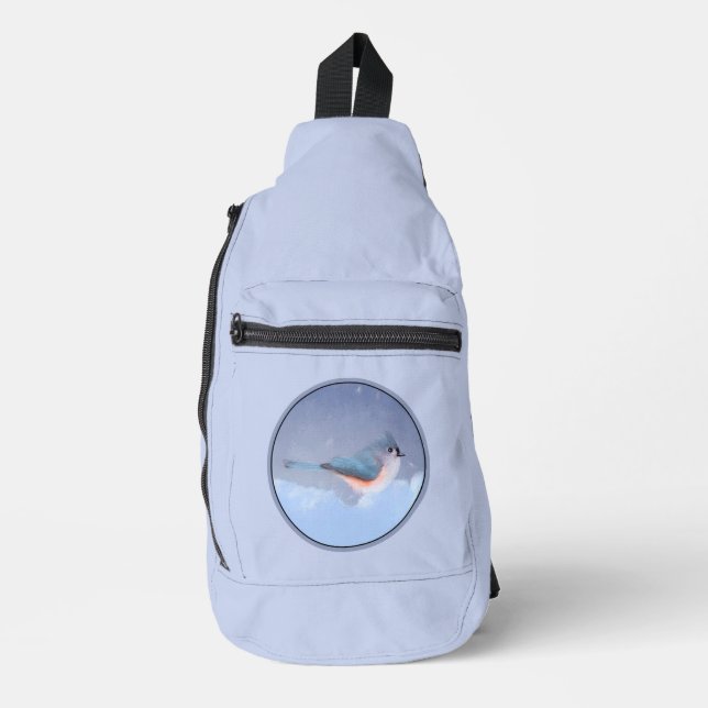 Titmouse in Snow Painting Original Bird Art Crossbody Bag (Vorderseite)