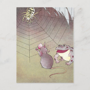 Tittle-Maus und Gartenkröte treffen Spinne Postkarte