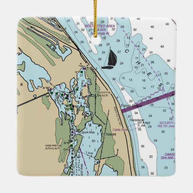 Titusville Beach Florida Chart Keramikornament (Rückseite)