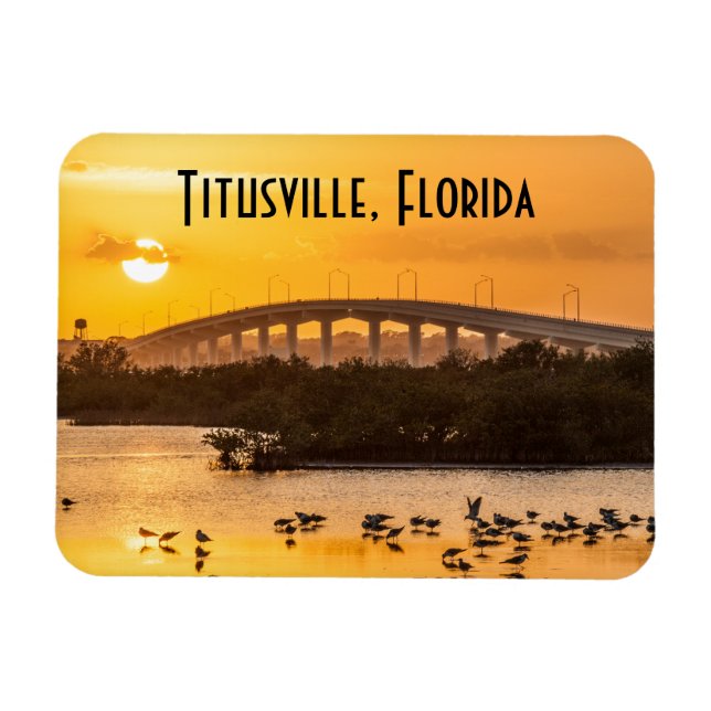 Titusville Florida Bridge Sunset Travel Foto Magnet (Horizontal)
