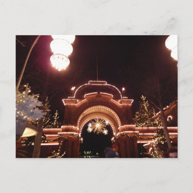 Tivoli Entrance Christmastime Kopenhagen Dänemark Feiertagspostkarte (Vorderseite)