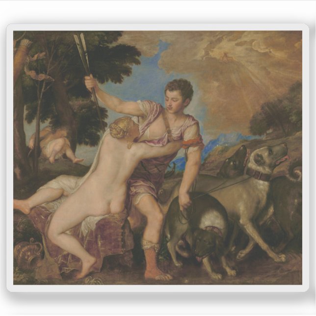 Tizian (Tiziano Vecellio) - Venus und Adonis Aufkleber (Vorderseite)