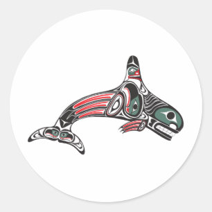Tlingit Killer Whale & Eagle Runder Aufkleber