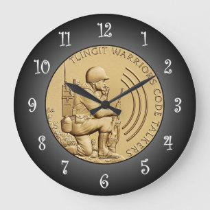 Tlingit Krieger Code Talkers Bronze Medaille ~ Große Wanduhr