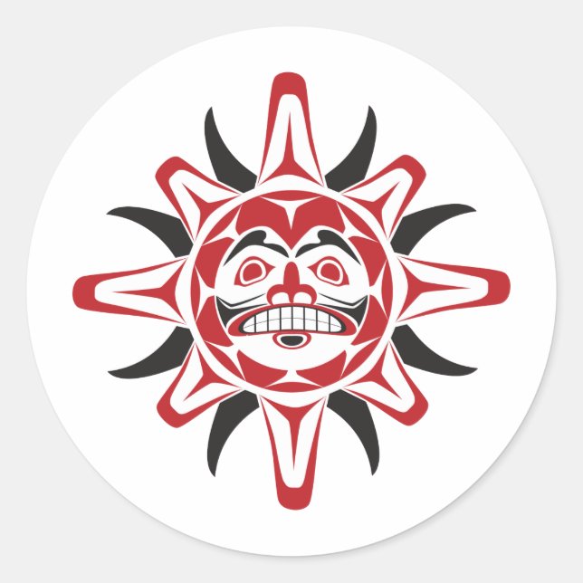 Tlingit Sun Runder Aufkleber (Vorderseite)