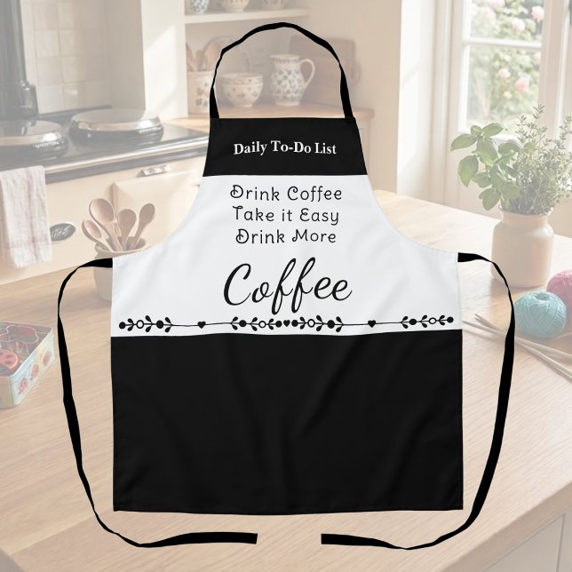 To-Do-Liste für Kaffeeliebhaber weiß schwarz Schürze (Von Creator hochgeladen)