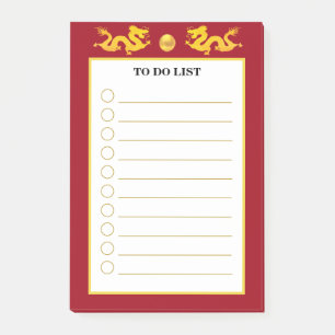 To-Do-Liste in Rot und Weiß mit goldenen Drachen Post-it Klebezettel