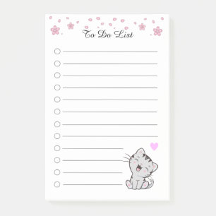 To-Do-Liste mit Blumen & süßer Tabby-Katze Post-it Klebezettel
