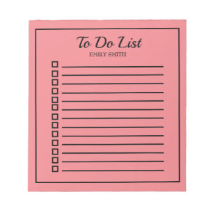 To-Do-Liste mit Kontrollkästchen Rosa Schwarz Notizblock