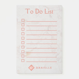 To-Do-Liste Roségold Marmor Mädchenhaft Pink Monog Post-it Klebezettel