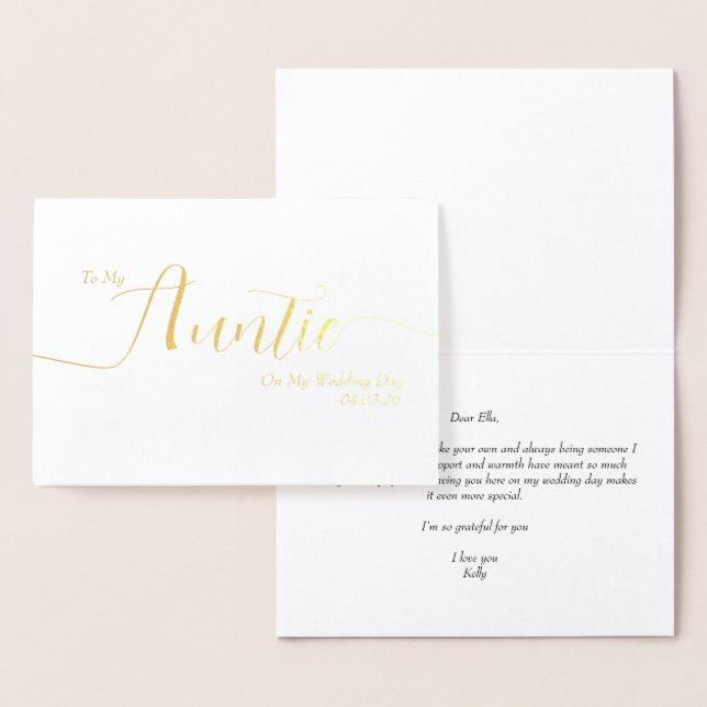 To My Auntie on My Wedding Day Elegant Script Folienkarte (Anzeige)