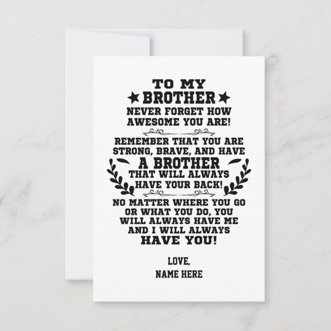 To My Brother gift From Brother with Custom Name Dankeskarte (Vorderseite)