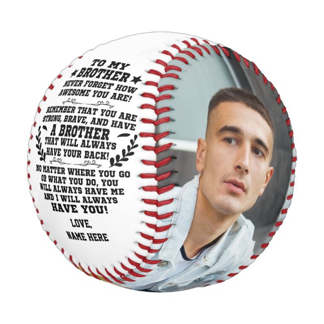 To My Brother gift From Brother with Custom Photo Baseball (Schrägansicht)