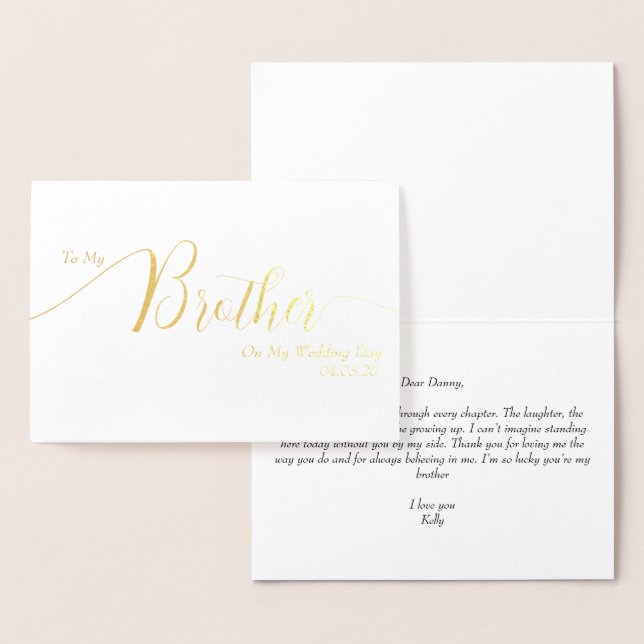 To My Brother on My Wedding Day Elegant Script Folienkarte (Anzeige)