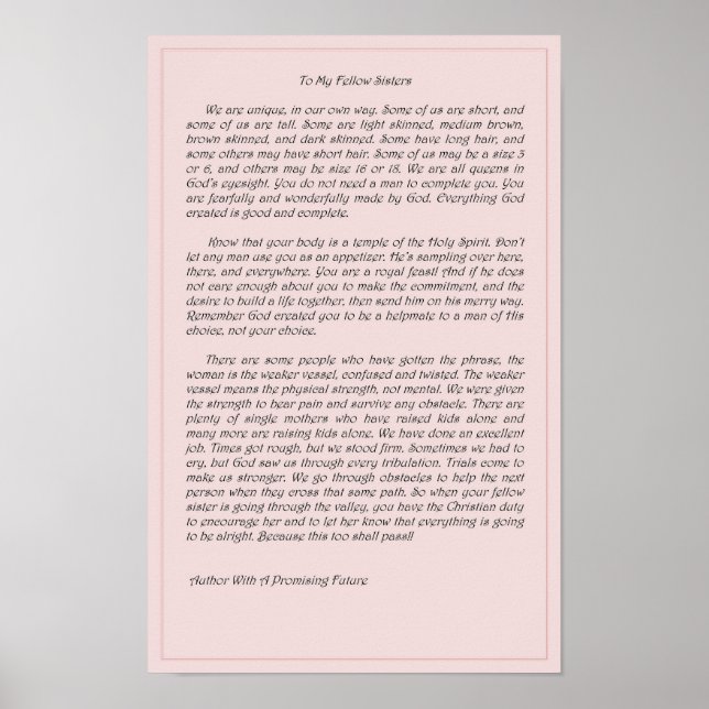 To My Fellow Sisters Poster (Vorne)